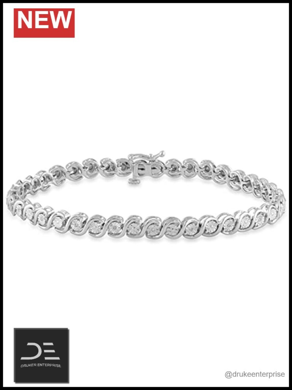 Sterling Silver Round Diamond Bracelet, 7.5 Inch, Link Chain